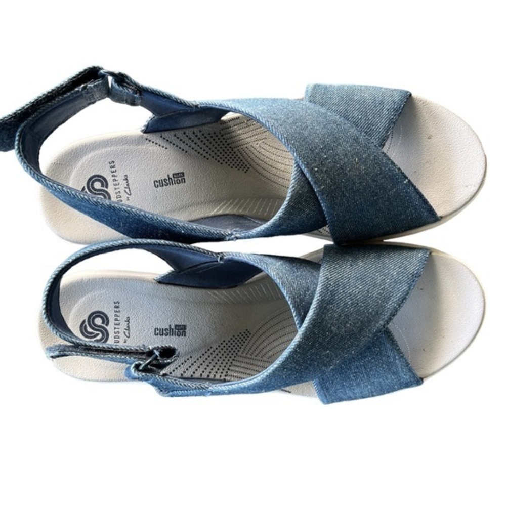 Clark’s Cloud-stepper Wedge Cushion Cali Navy Denim Strap Comfortable Sandal